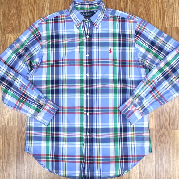 POLO RALPH LAUREN CLASSIC FIT 100% COTTON SHIRT MADRAS PLAID Sz MEDIUM, M - Picture 1 of 4